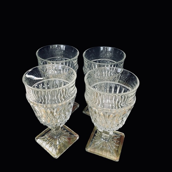 4 Pcs - Indiana Glass Wine Glasses Mt. Vernon Clear Pattern W/Square Base - Picture 11 of 14